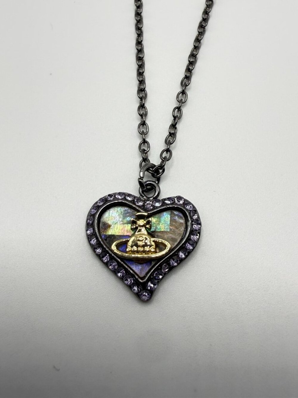 Vivienne Westwood Petra Heart Mother of Pearl Necklace Black Gold w/ Packaging